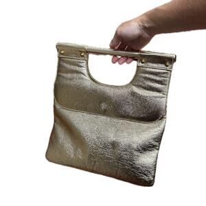 Vintage 1960s Gold Metallic Oversized Square Mod Purse Clutch Handbag *